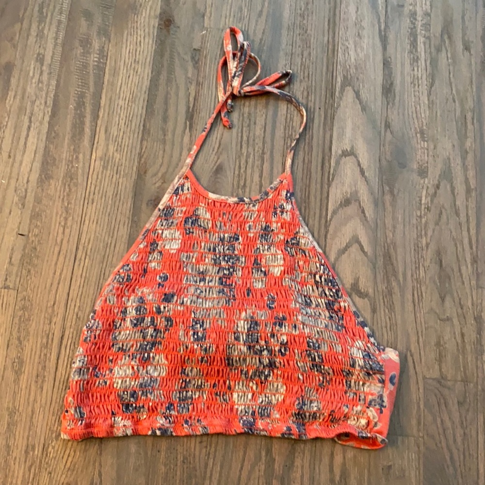 Halter Crop Top Floral Size Large pink roushed